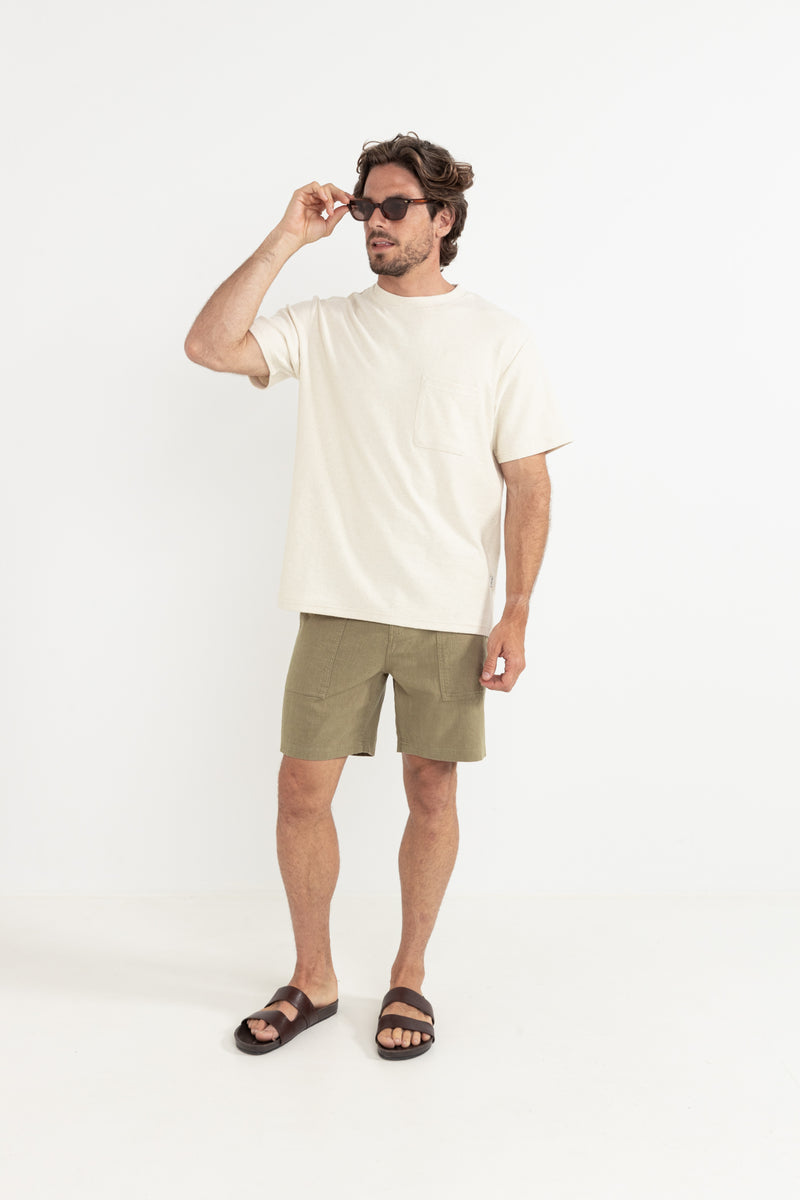 Worn Path Textured Linen Short Olive