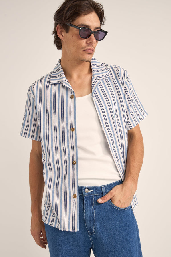 Vacation Stripe Ss Shirt Blue