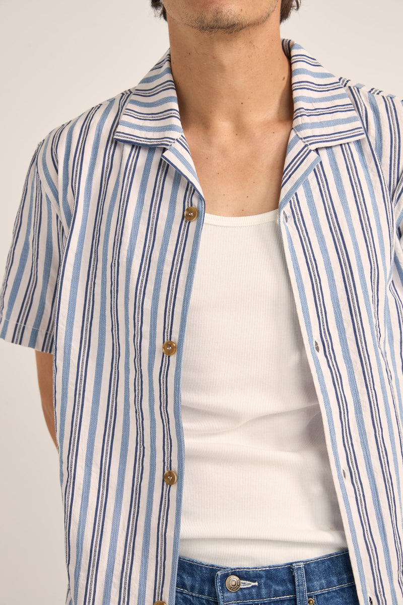 Vacation Stripe Ss Shirt Blue