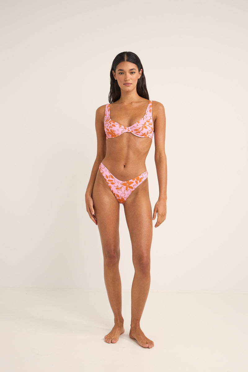 Bora Bora Floral Panelled Underwire Top Pink