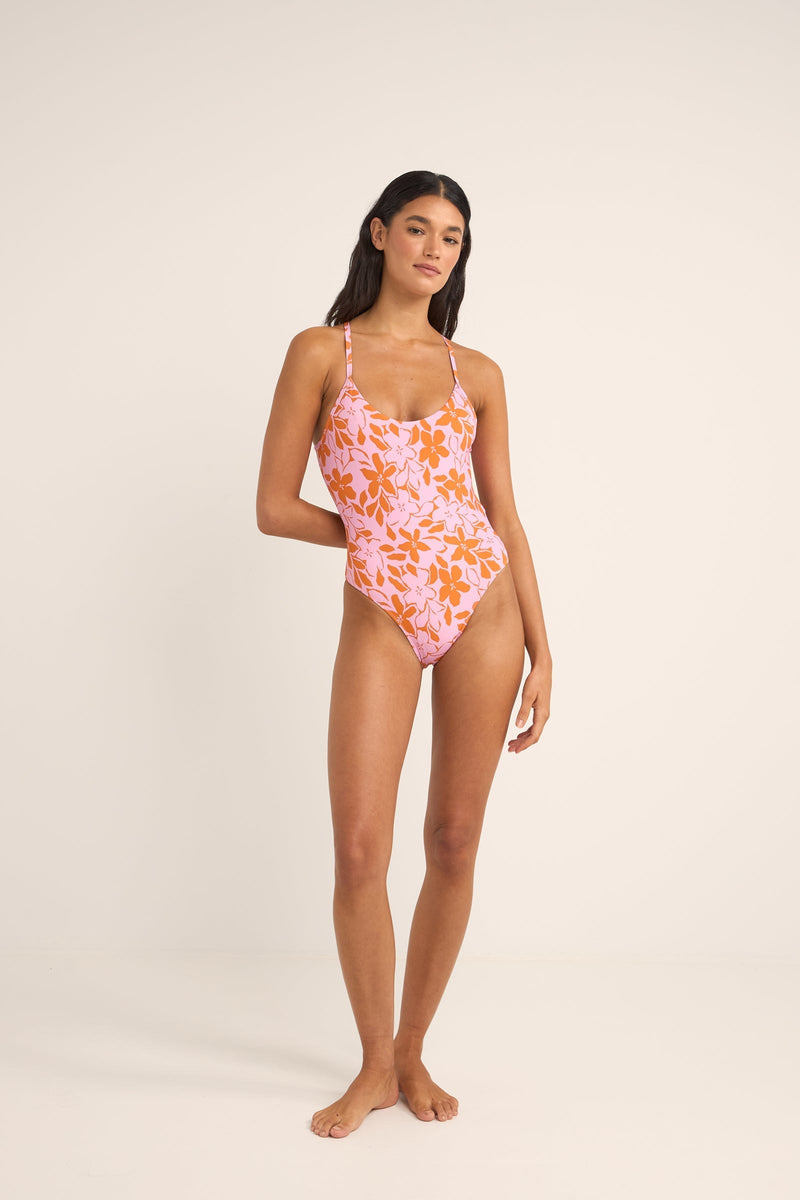 Bora Bora Floral Cross Back One Piece Pink