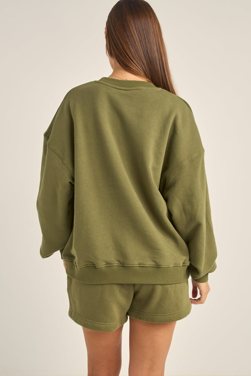 College Crew Neck Fleece Olive