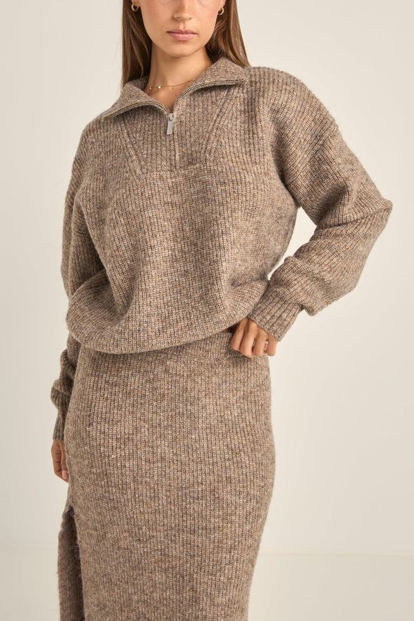 Quinn Zip Knit Oatmeal