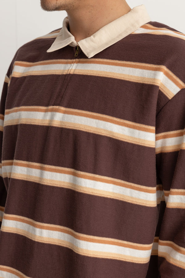 Vintage Stripe Polo Ls T Shirt Chocolate