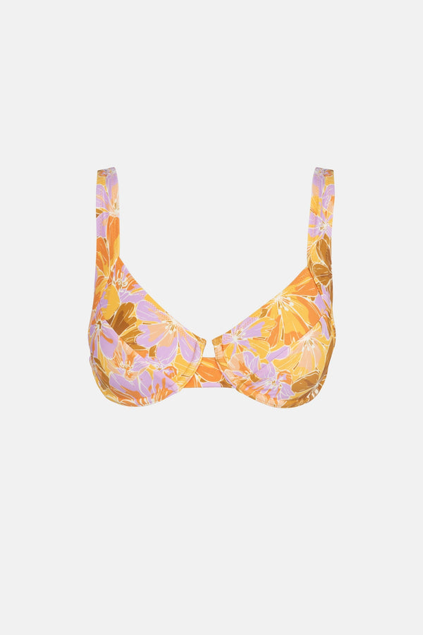 Mahana Floral Panelled Support Underwire Top Yellow