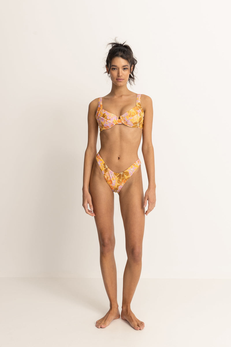 Mahana Floral Panelled Support Underwire Top Yellow