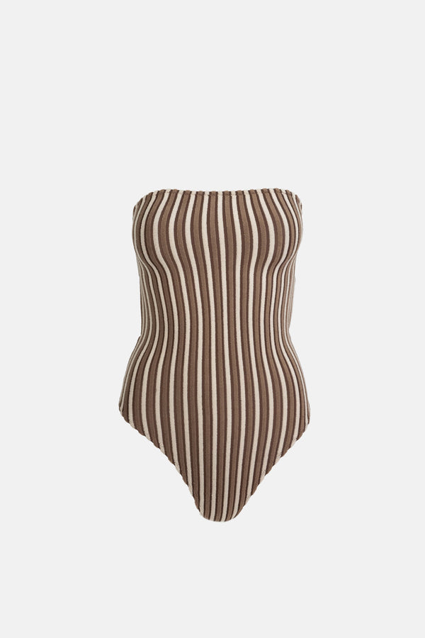 Terry Sands Stripe Strapless One Piece Cocoa