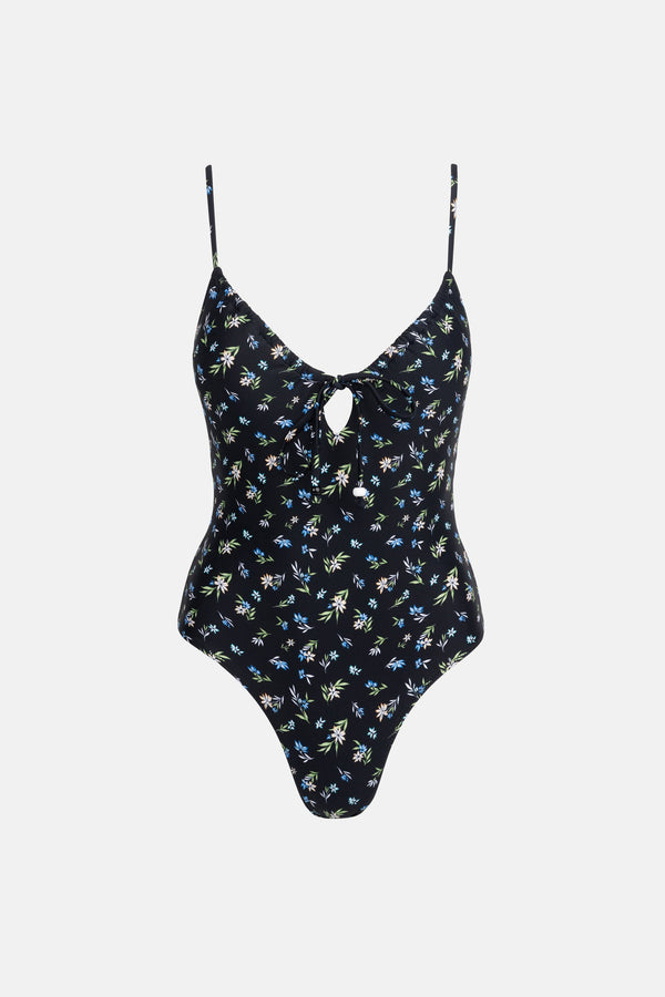 Fleur Floral Tie Front One Piece Black