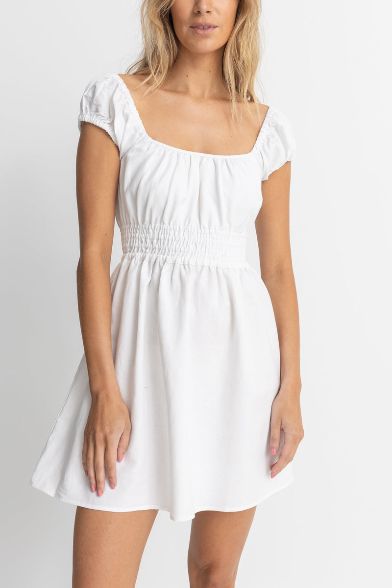 Washed Out Cap Sleeve Mini Dress White