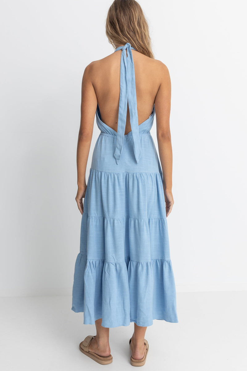 Seacoast Halter Tiered Maxi Dress Sky