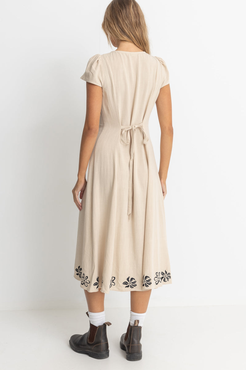 Sundance Floral Cap Sleeve Midi Dress Natural