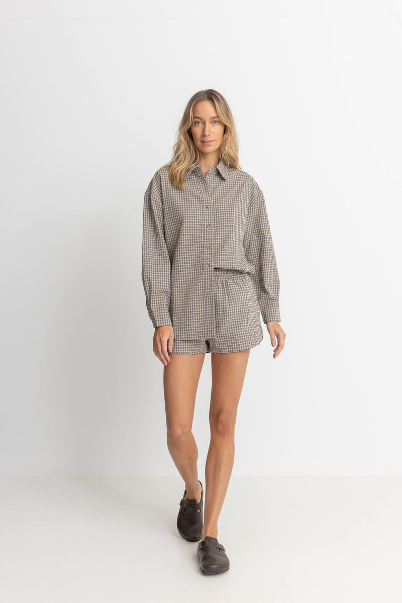 Sandy Check Oversized Shirt Natural