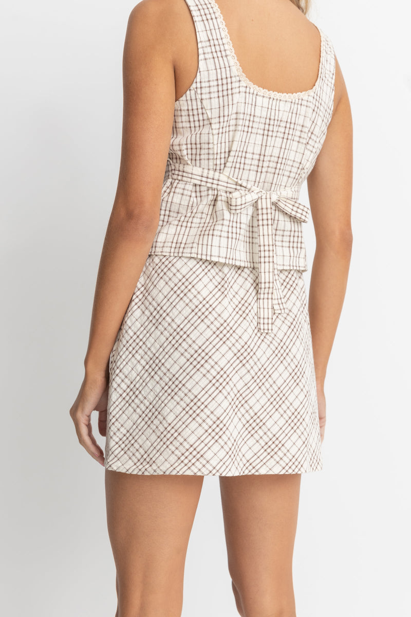 Rumi Check Bias Cut Mini Skirt Natural