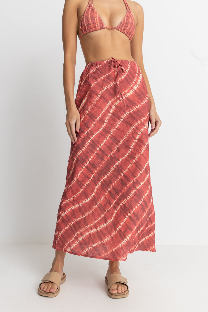 Sahara Tie Dye Bias Cut Maxi Skirt Red