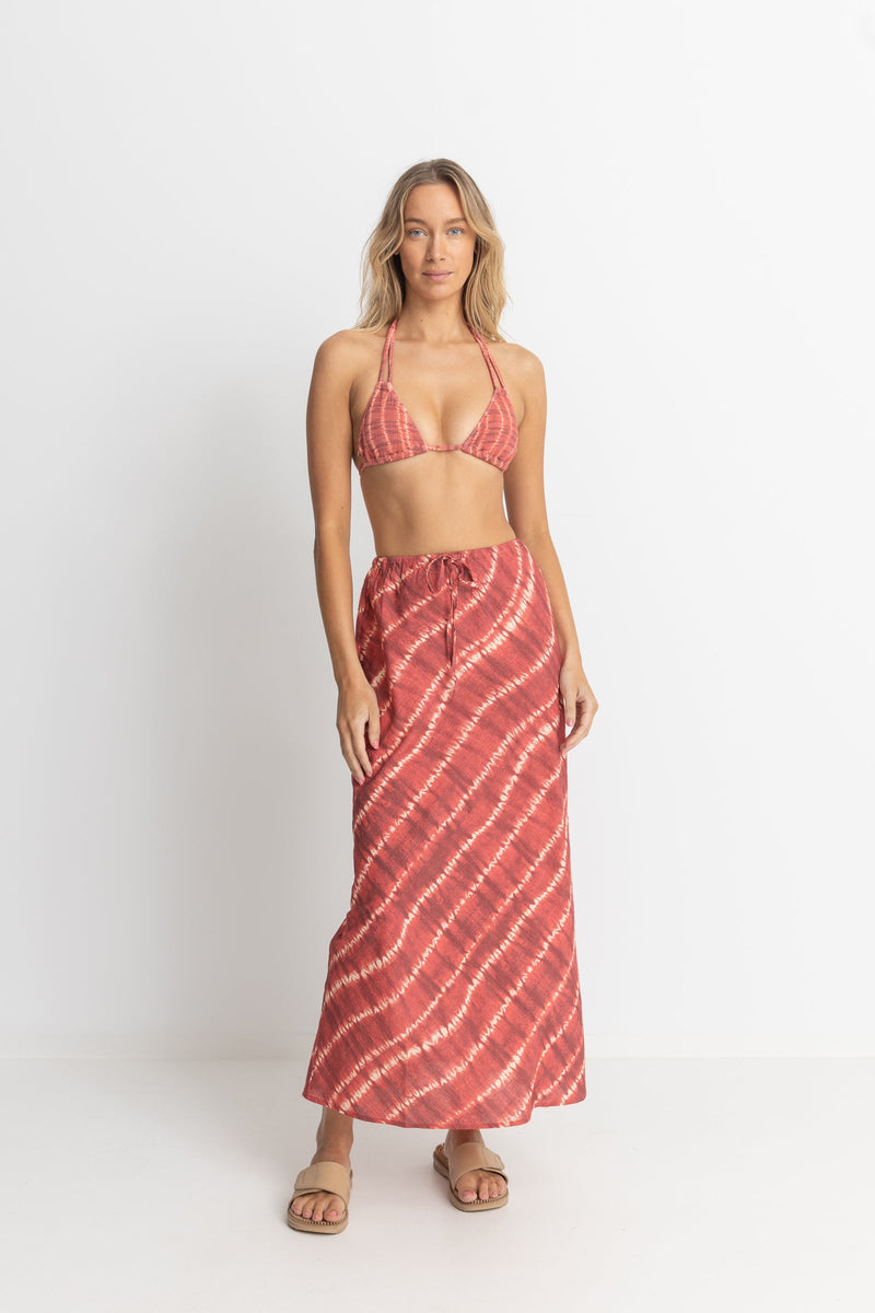 Sahara Tie Dye Bias Cut Maxi Skirt Red