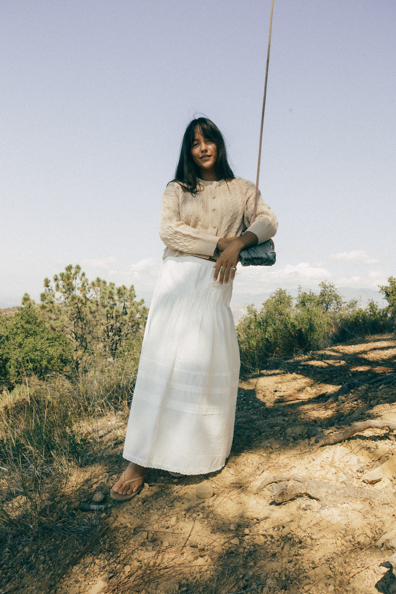 Solene Ruffle Midi Skirt White