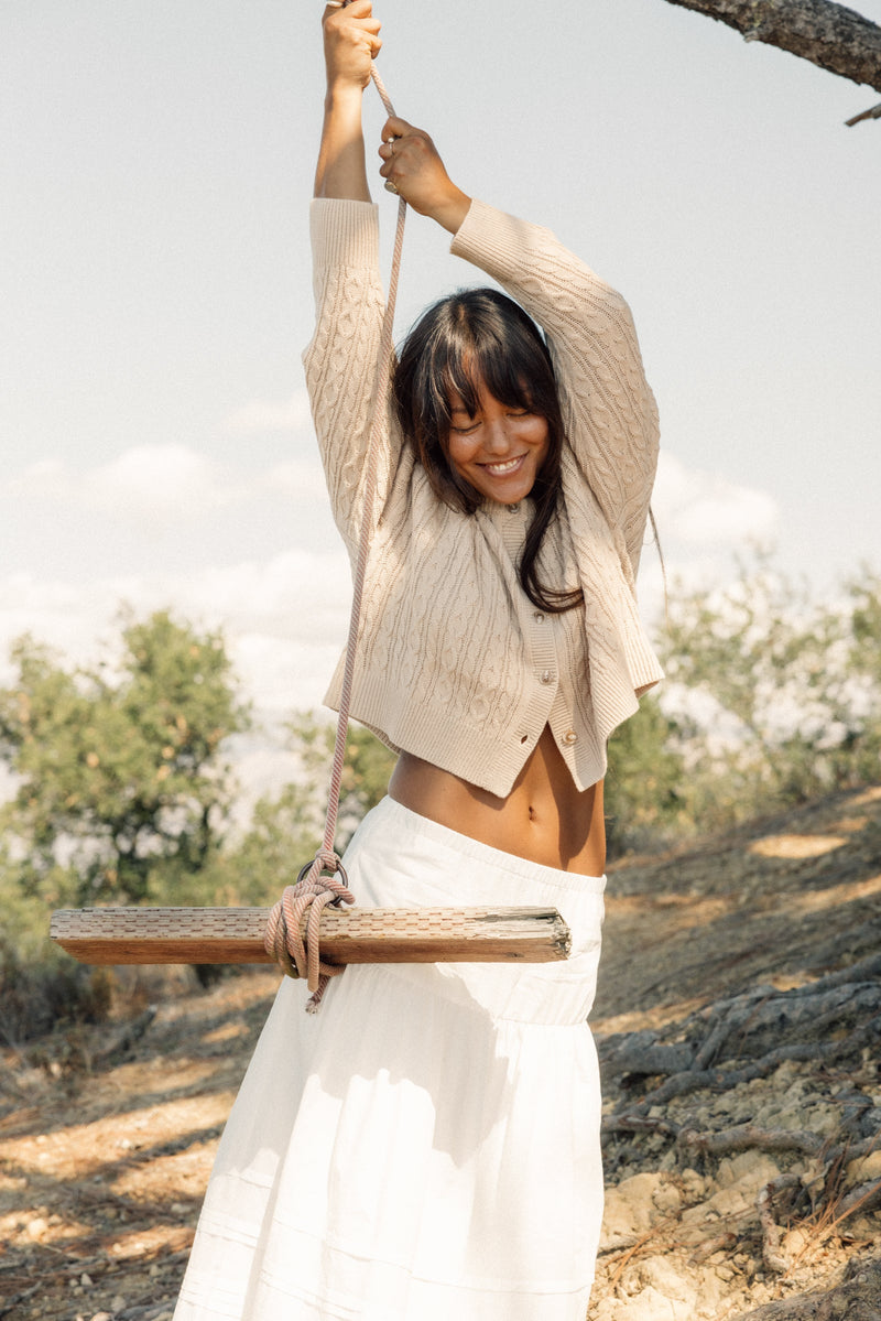 Juniper Cable Knit Cardigan Taupe