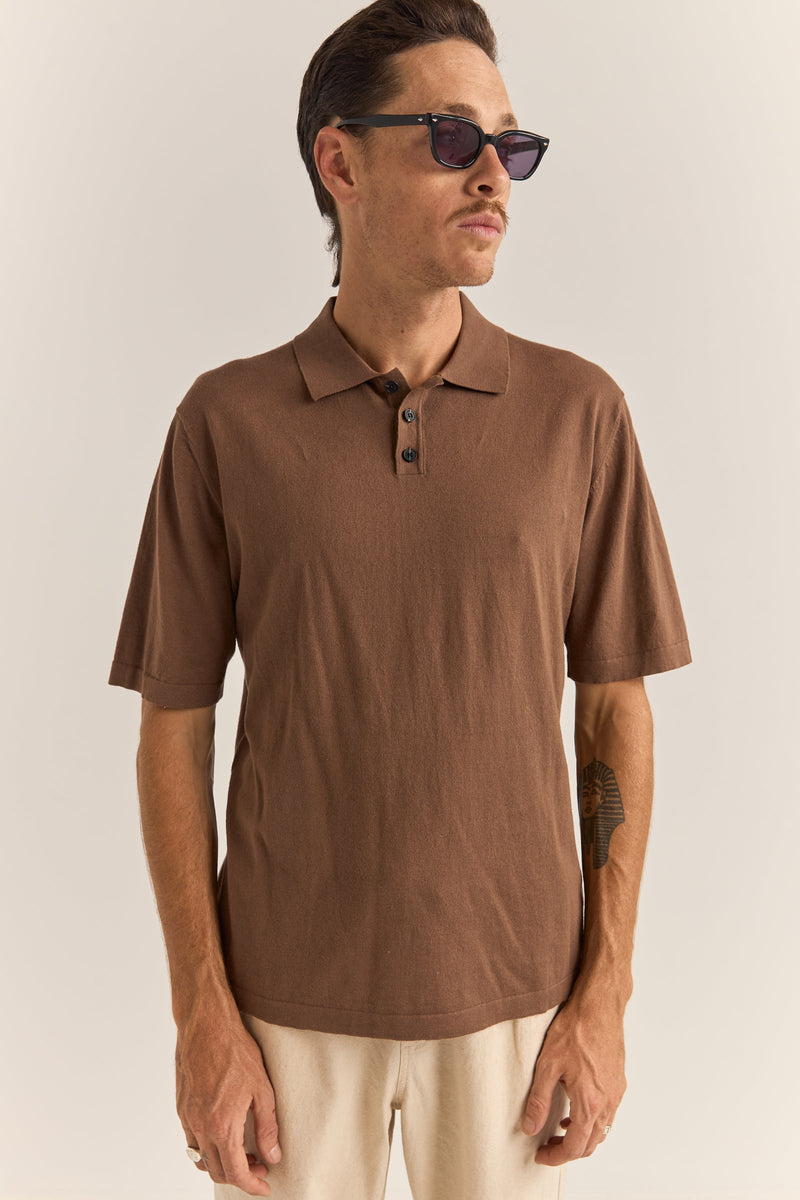 Essential Knit Ss Polo Brown