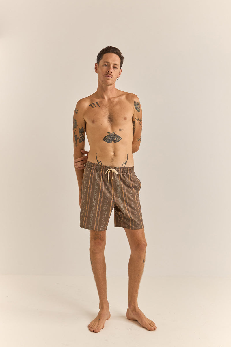 Paisley Stripe Beach Short Tobacco