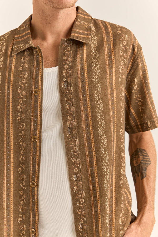 Paisley Stripe Ss Shirt Tobacco