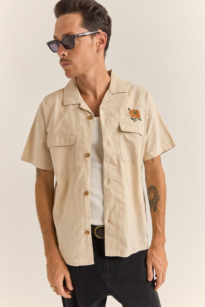 Embroidered Seersucker Ss Shirt Natural