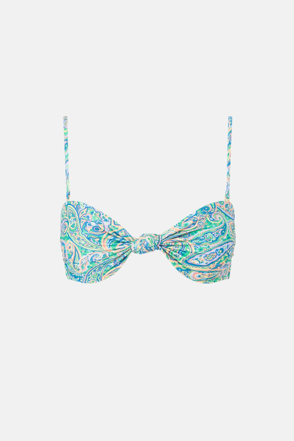 Cabo Paisley Knot Bandeau Top Green