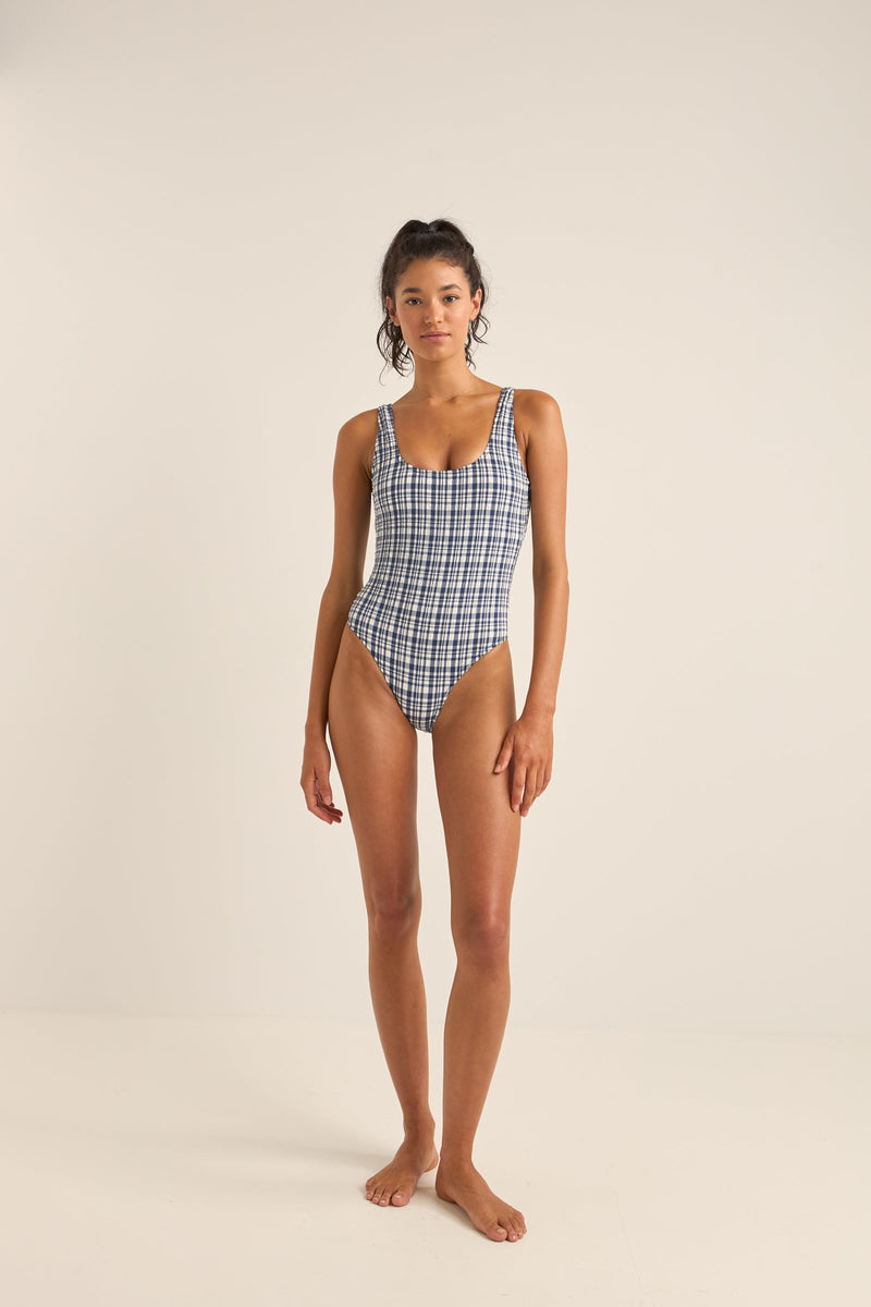 London Check Scoop Neck One Piece Navy