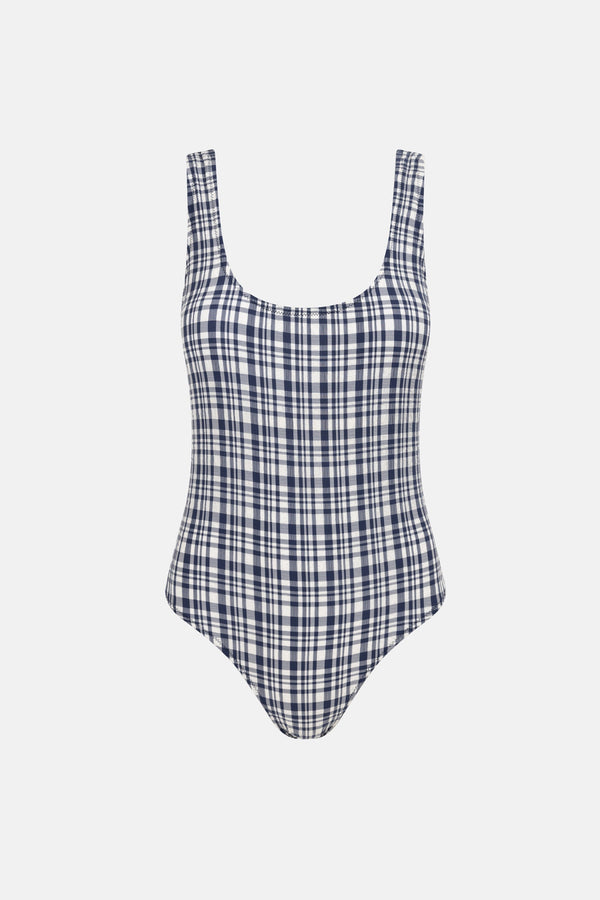 London Check Scoop Neck One Piece Navy