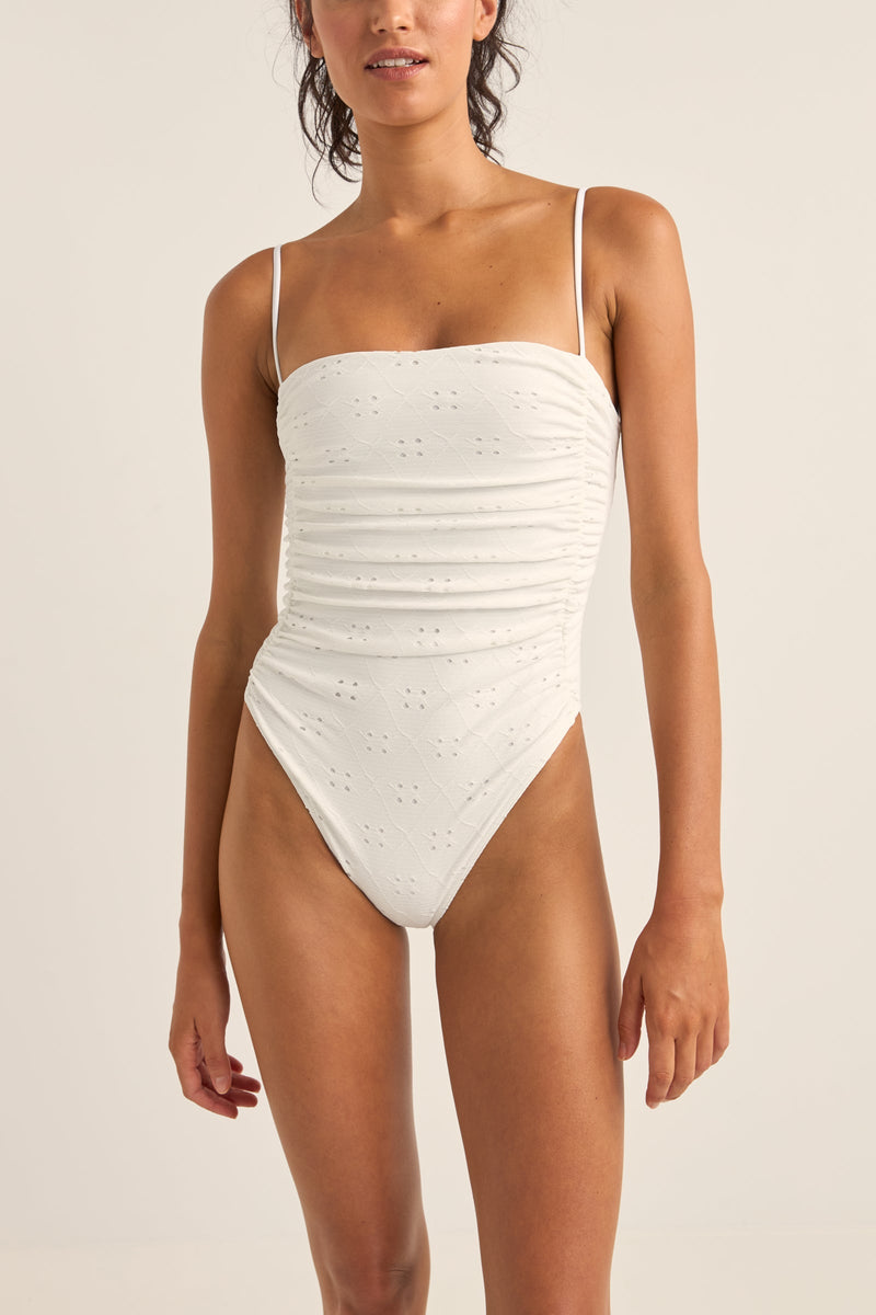 Brighton Eyelet Scrunched Side One Piece Ivory