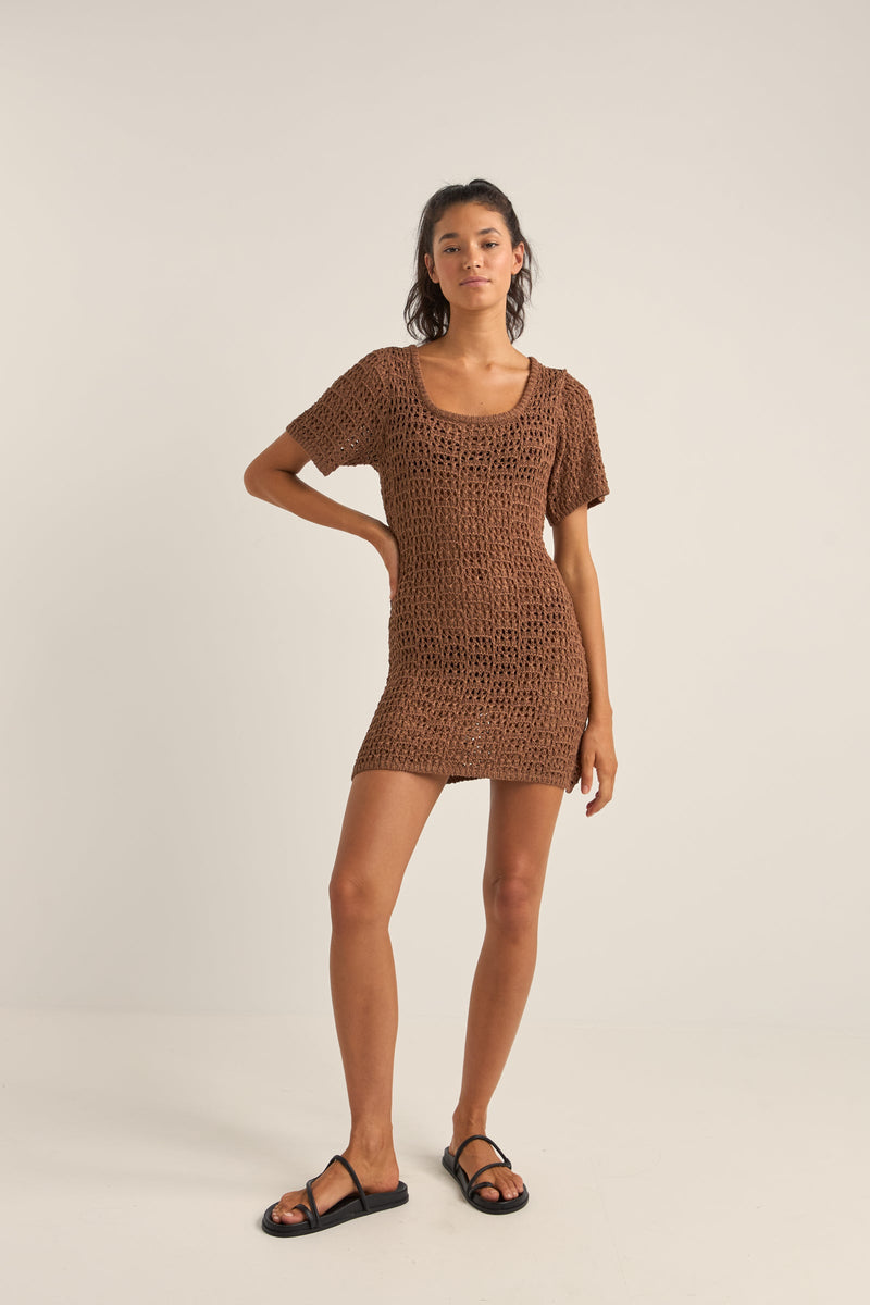 Venice Knit Mini Dress Chocolate