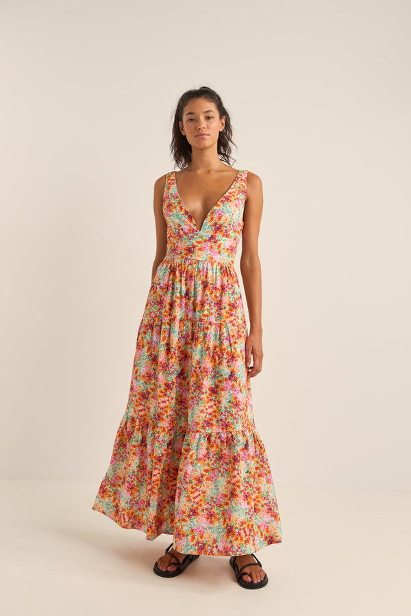 Sierra Floral Tiered Maxi Dress Orange