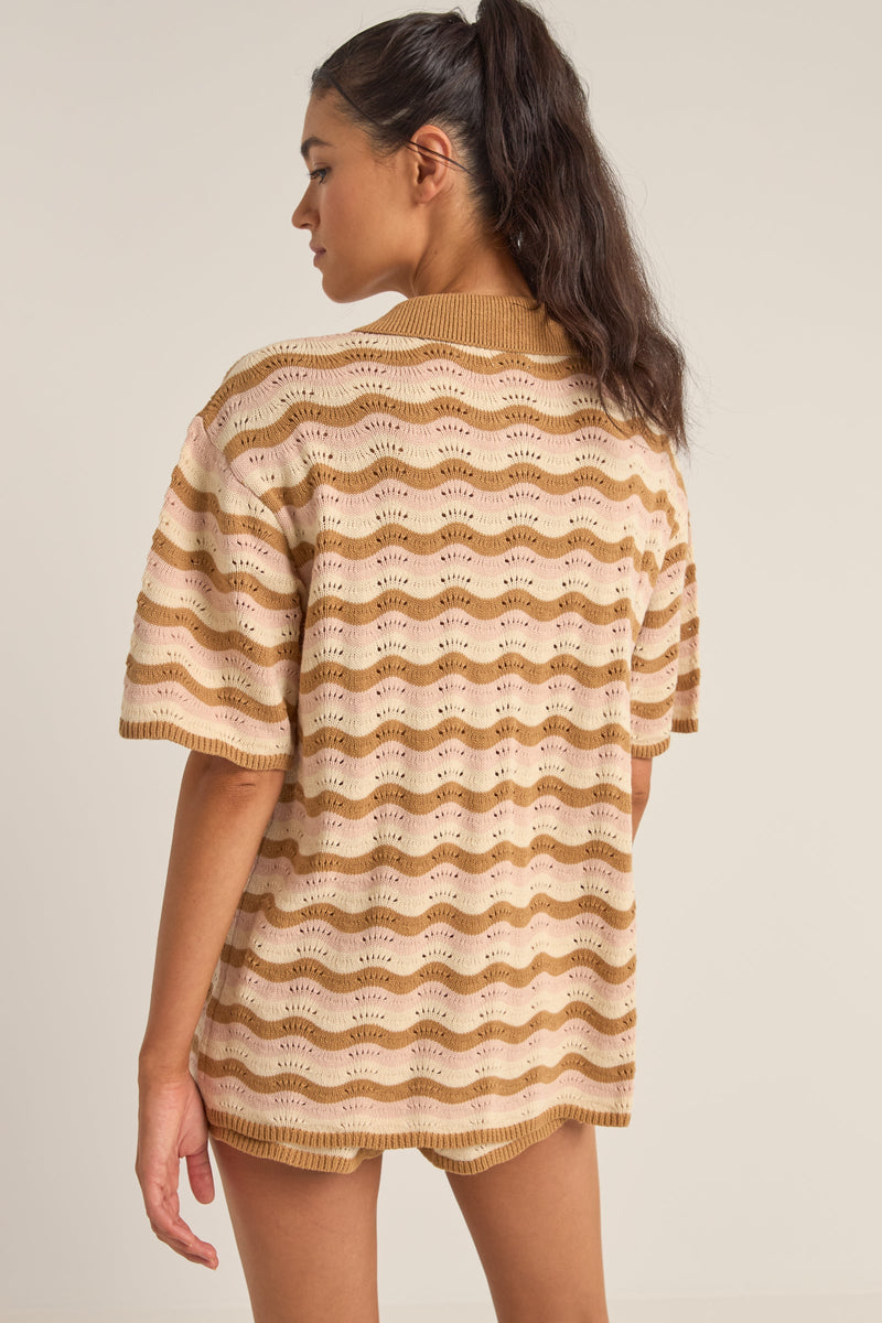 Aries Short Sleeve Stripe Knit Shirt Natural