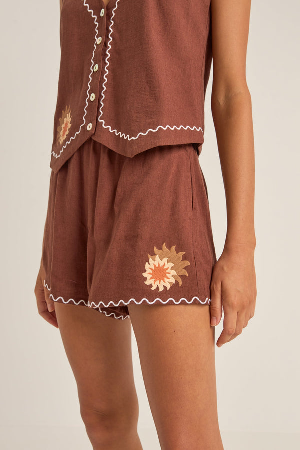 Solis Embroidered Shorts Chocolate