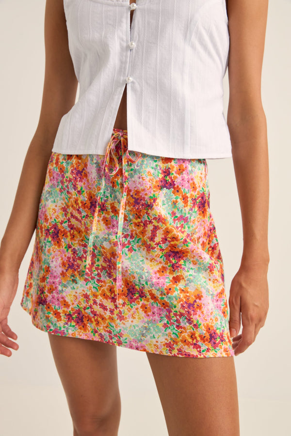 Sierra Floral Bias Cut Mini Skirt Orange