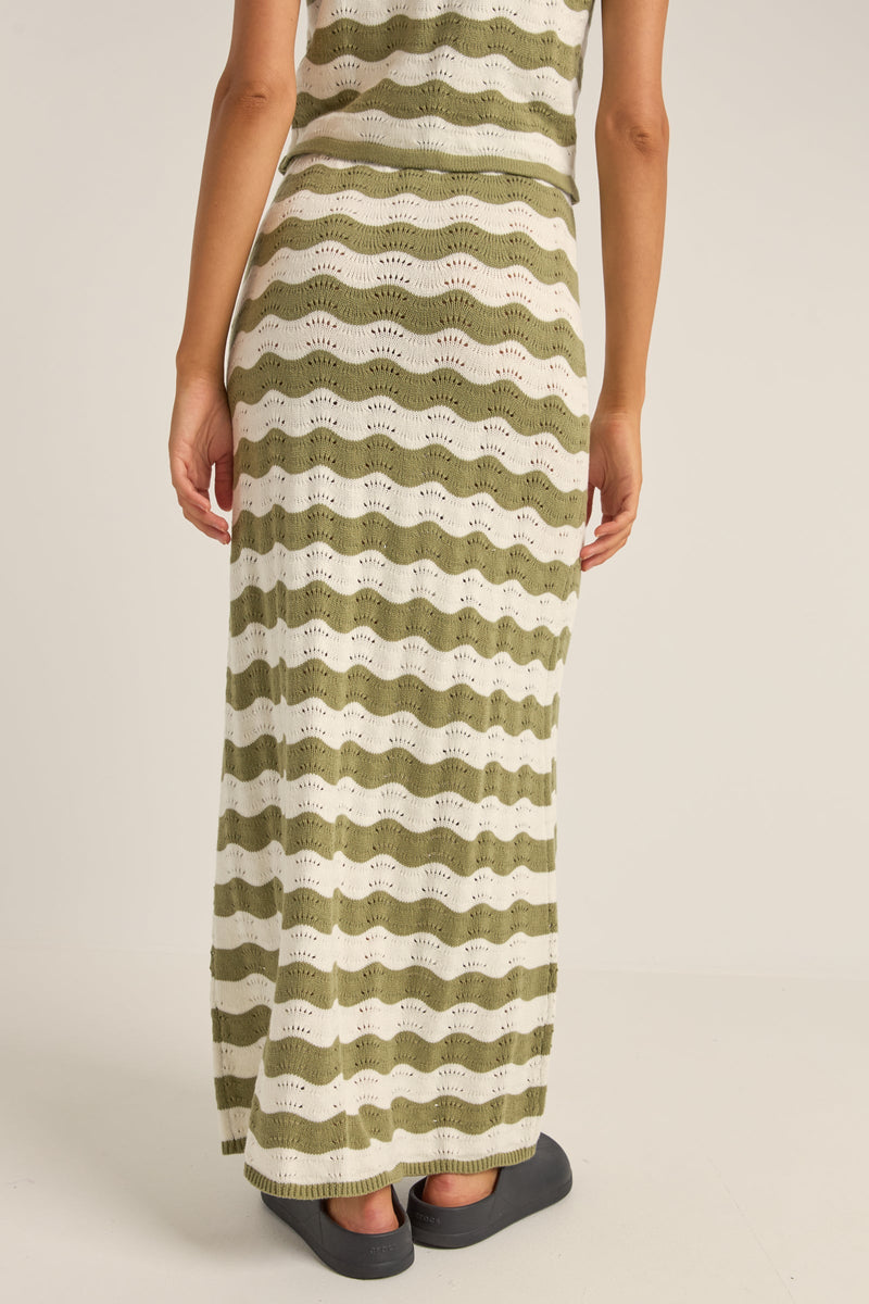 Carmen Stripe Knit Maxi Skirt Sage