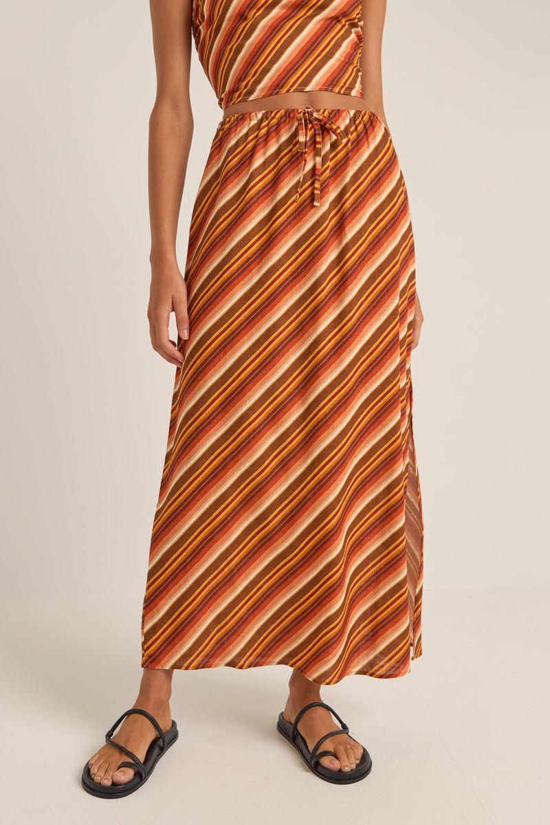 Chica Stripe Maxi Skirt Brown