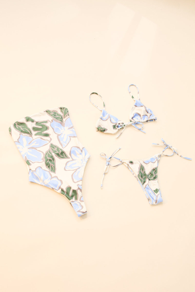 Gigi Flora Tie Front Slide Tri Top Blue
