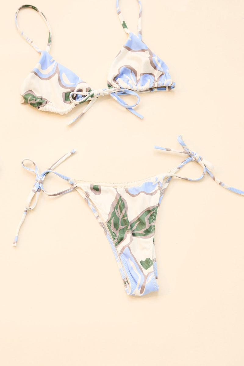 Gigi Flora Tie Front Slide Tri Top Blue