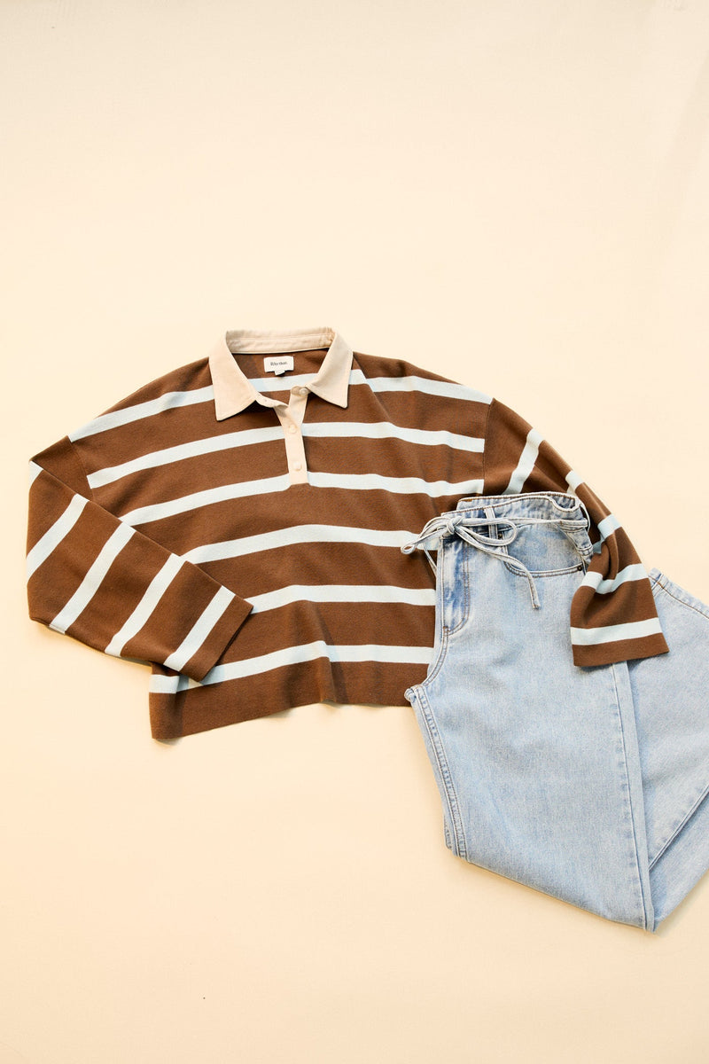 Rugby Polo Knit Sweater Brown