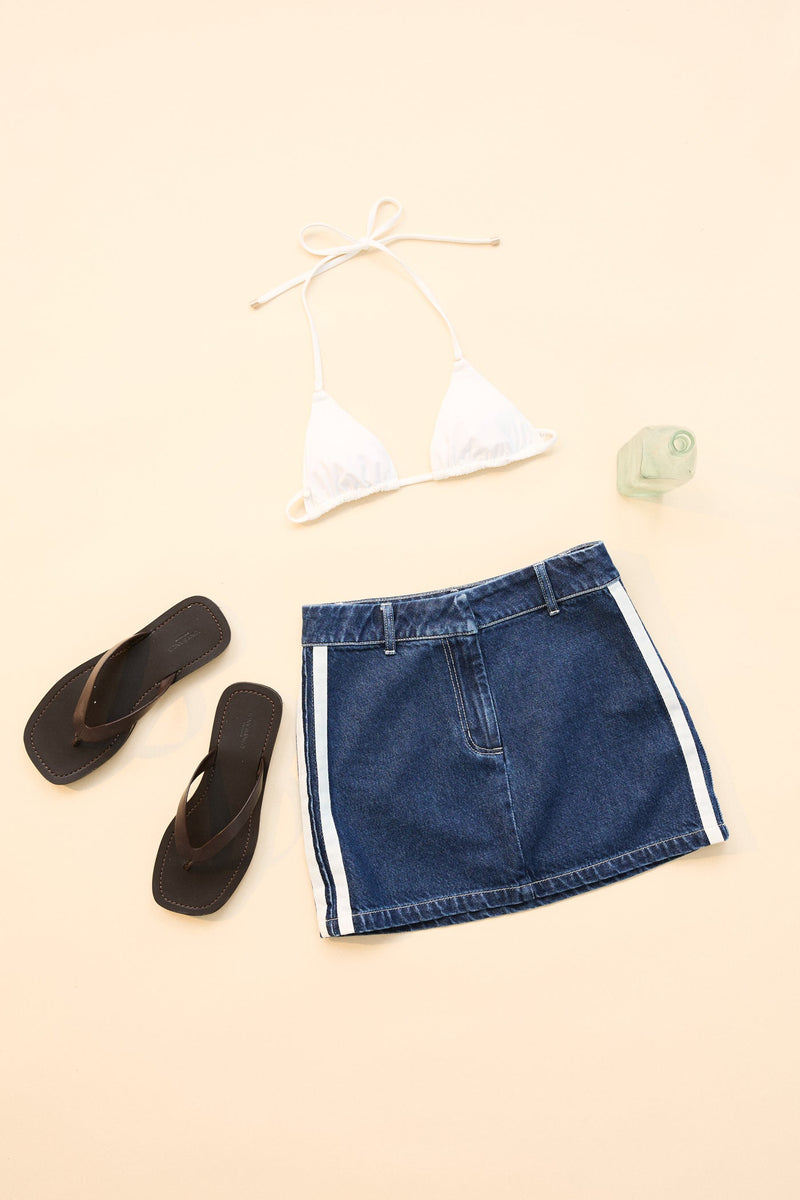Contrast Denim Skirt  Blue