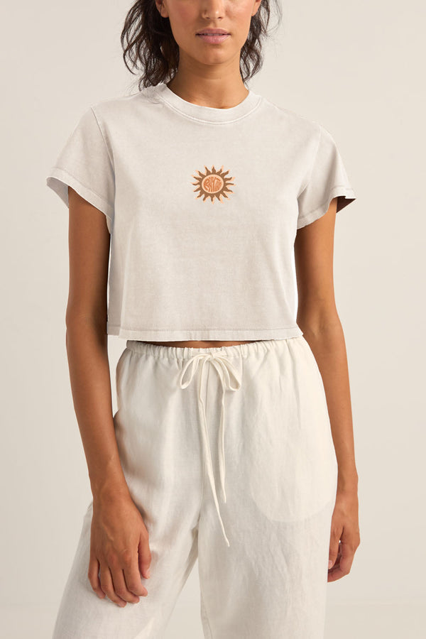 Sunshine Crop Crew Tee Vintage White