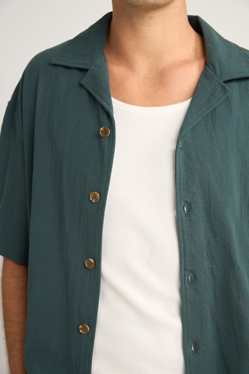 Relaxed Texture Ss Shirt Teal