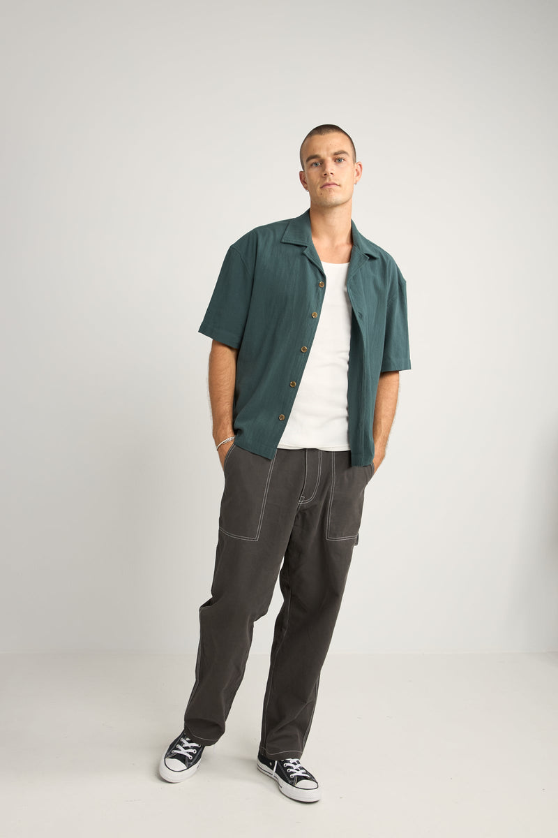 Relaxed Texture Ss Shirt Teal