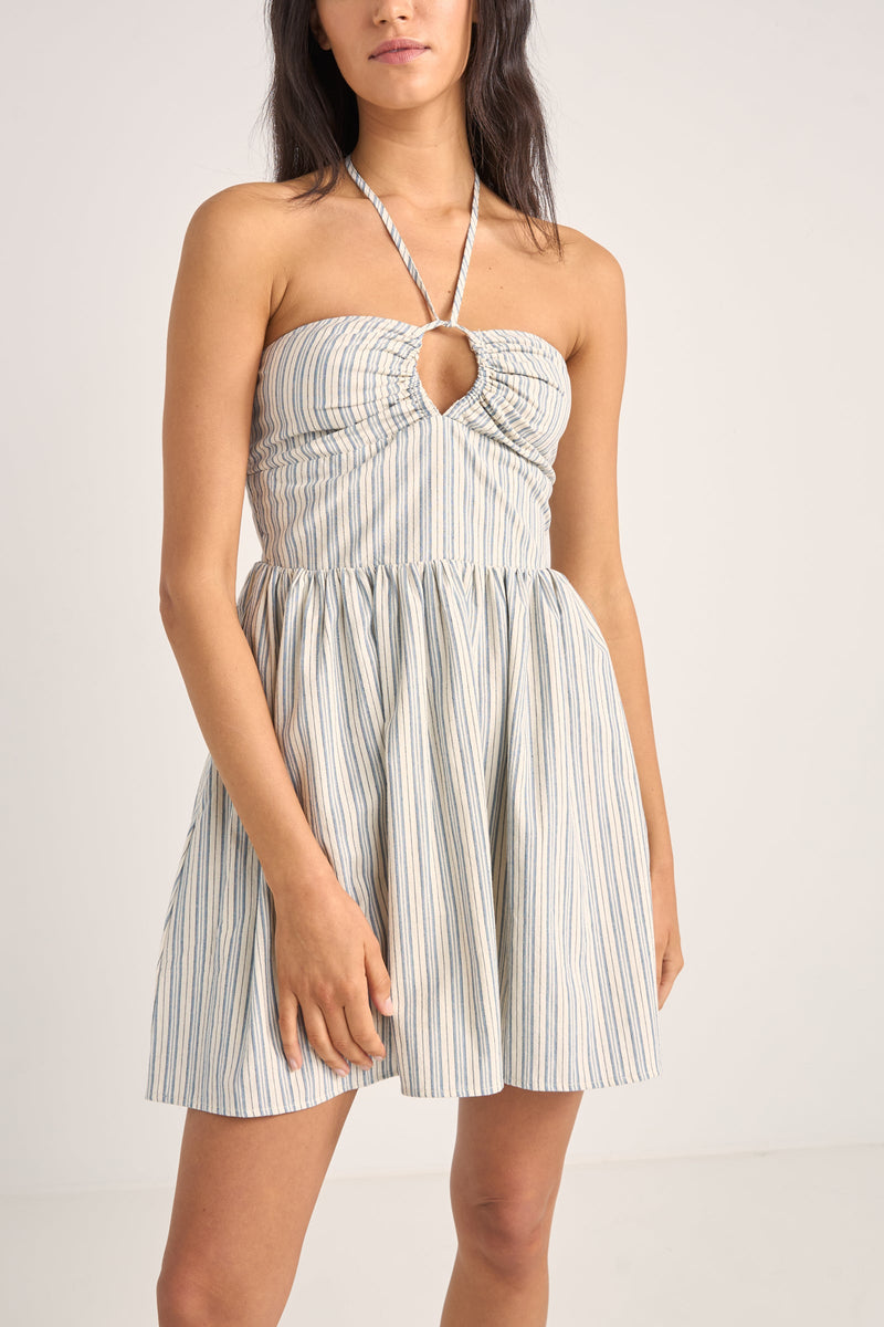 Haven Halter Mini Dress Blue Stripe