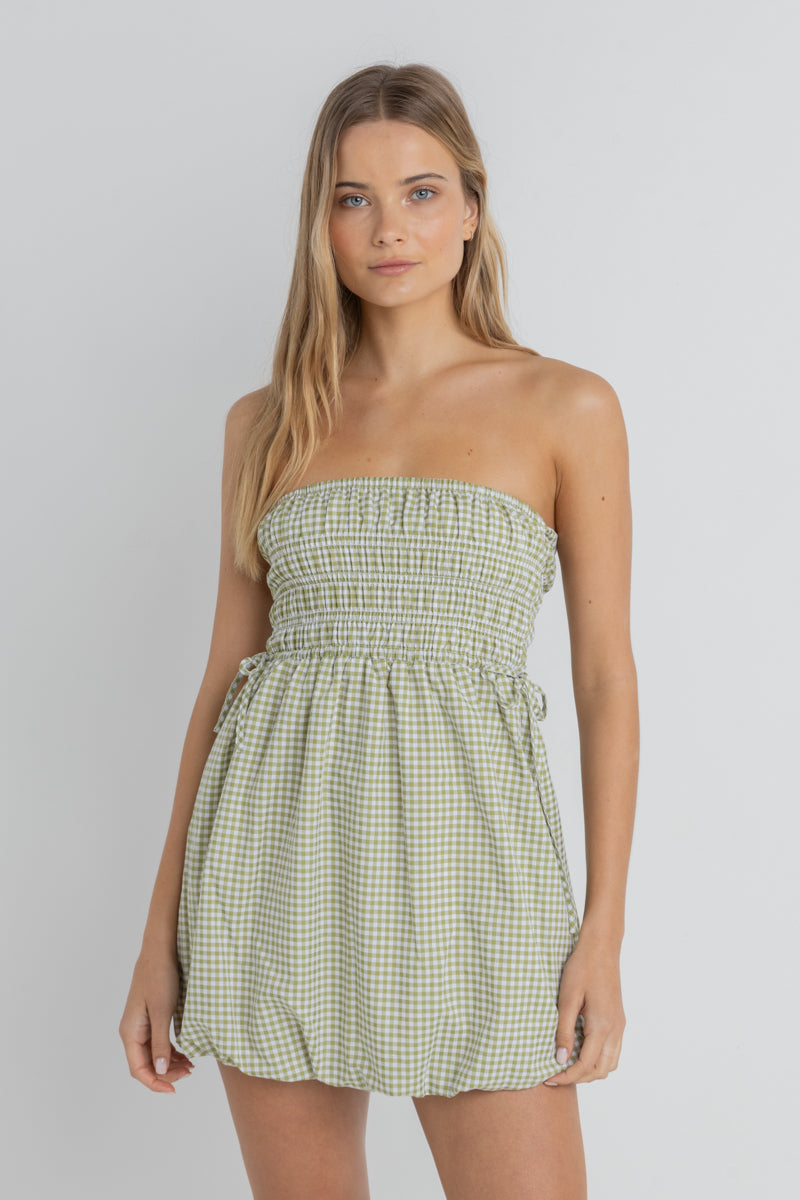 Lana Gingham Bubble Dress Green