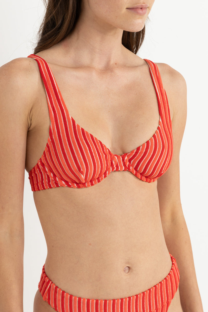 Terry Sands Stripe Underwire Top Red Sand