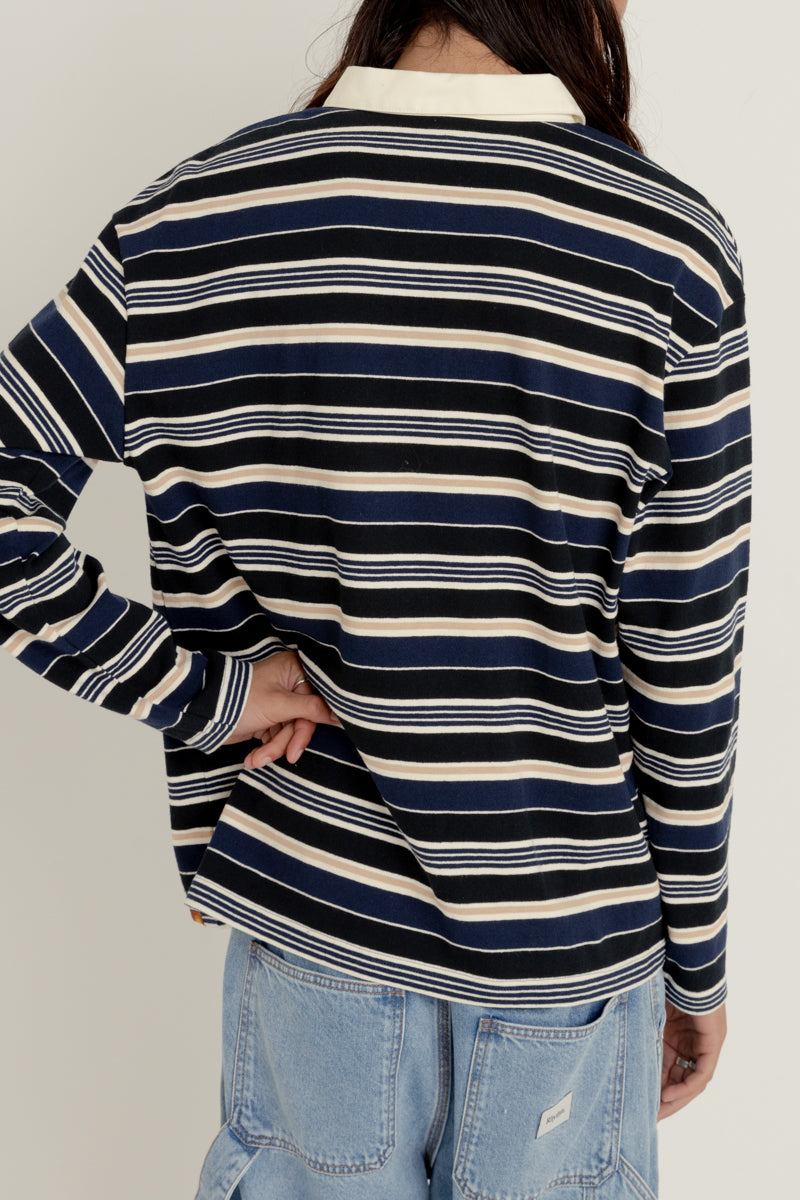 Laguna Stripe Polo Ls T-Shirt Blue Wash