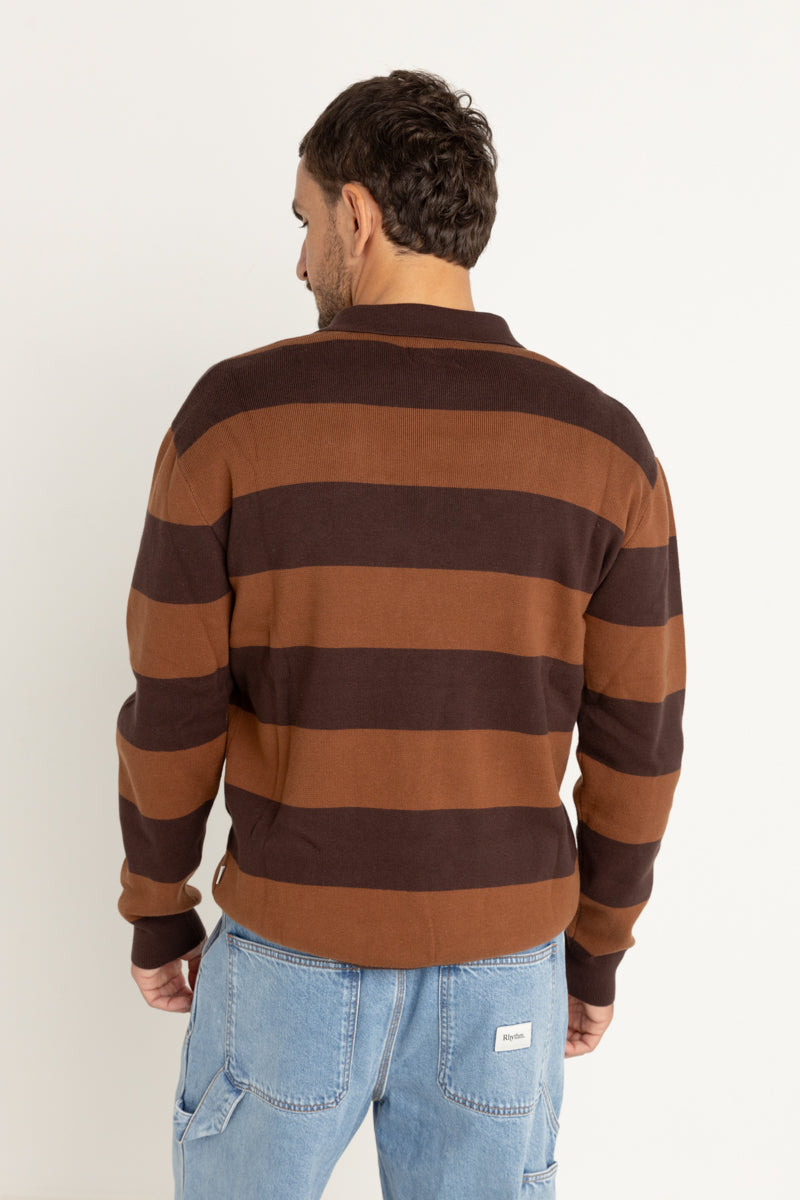 Ventura Stripe Knit Ls Polo Cafe