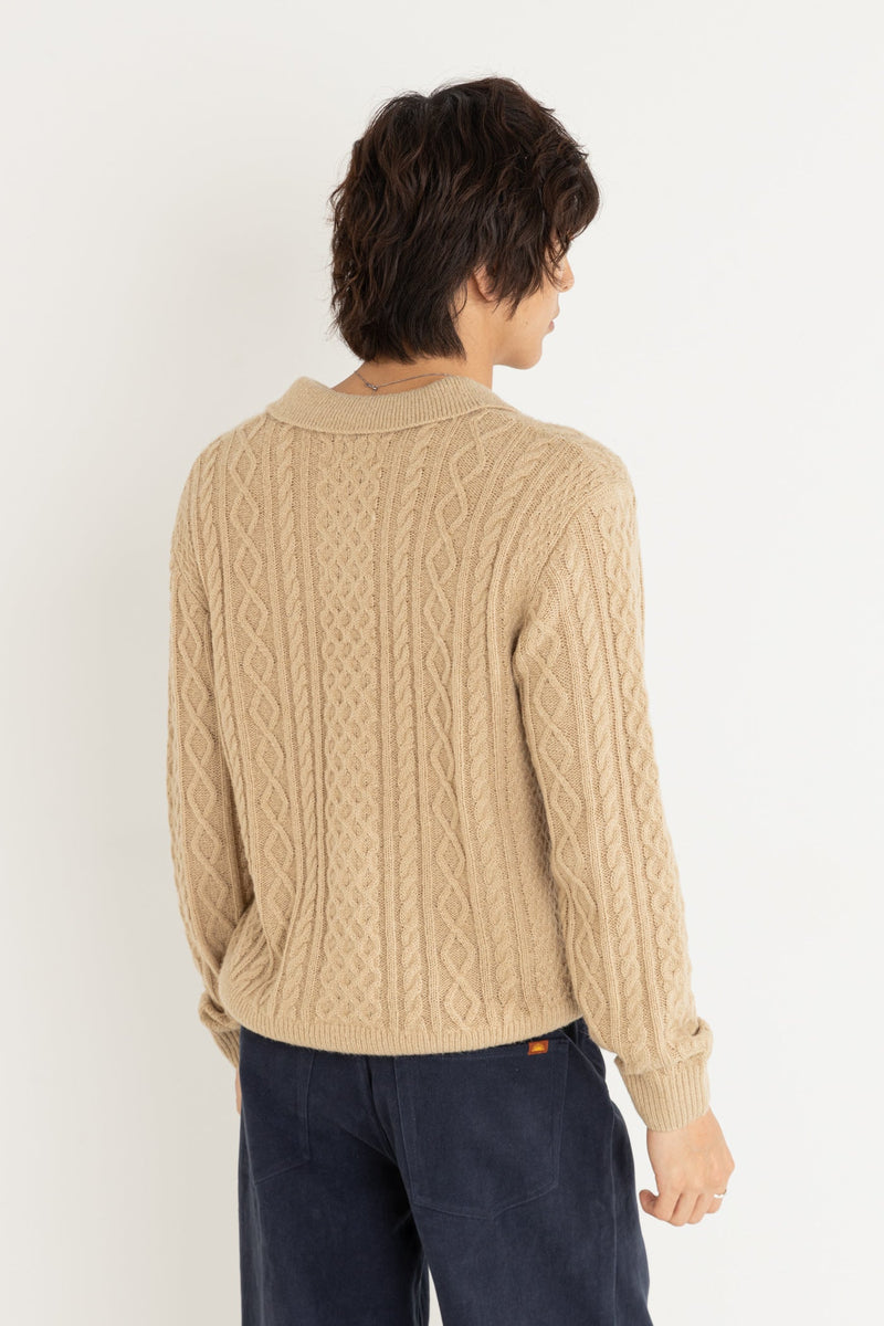 Mohair Quarter Zip Fisherman Knit Incense