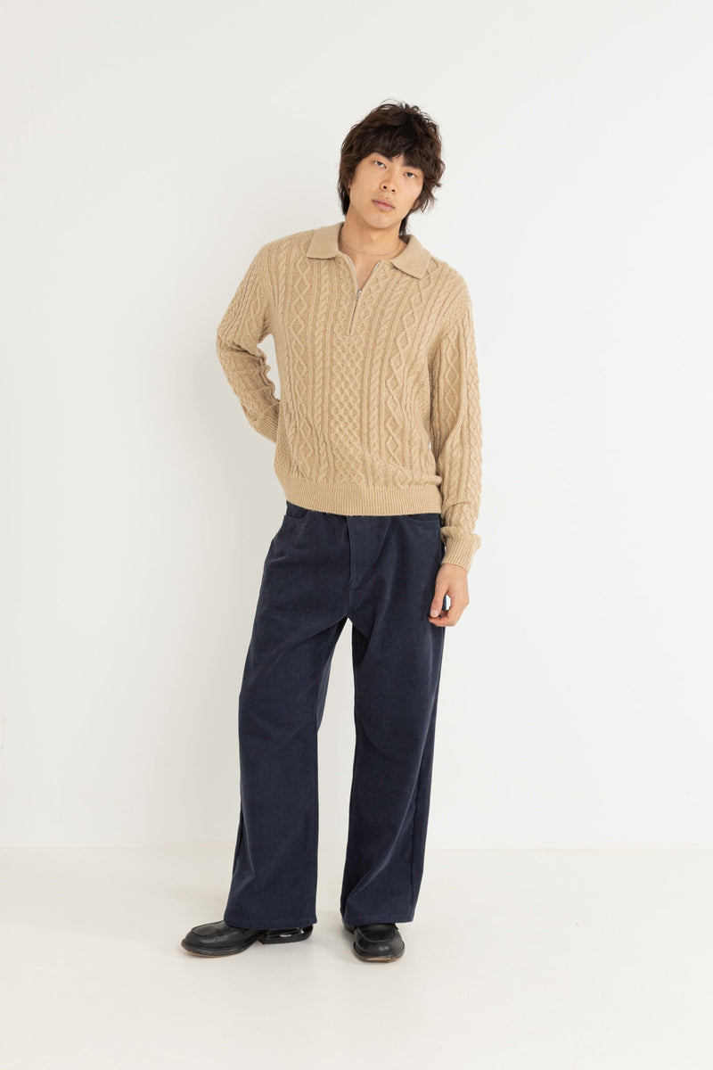 Mohair Quarter Zip Fisherman Knit Incense